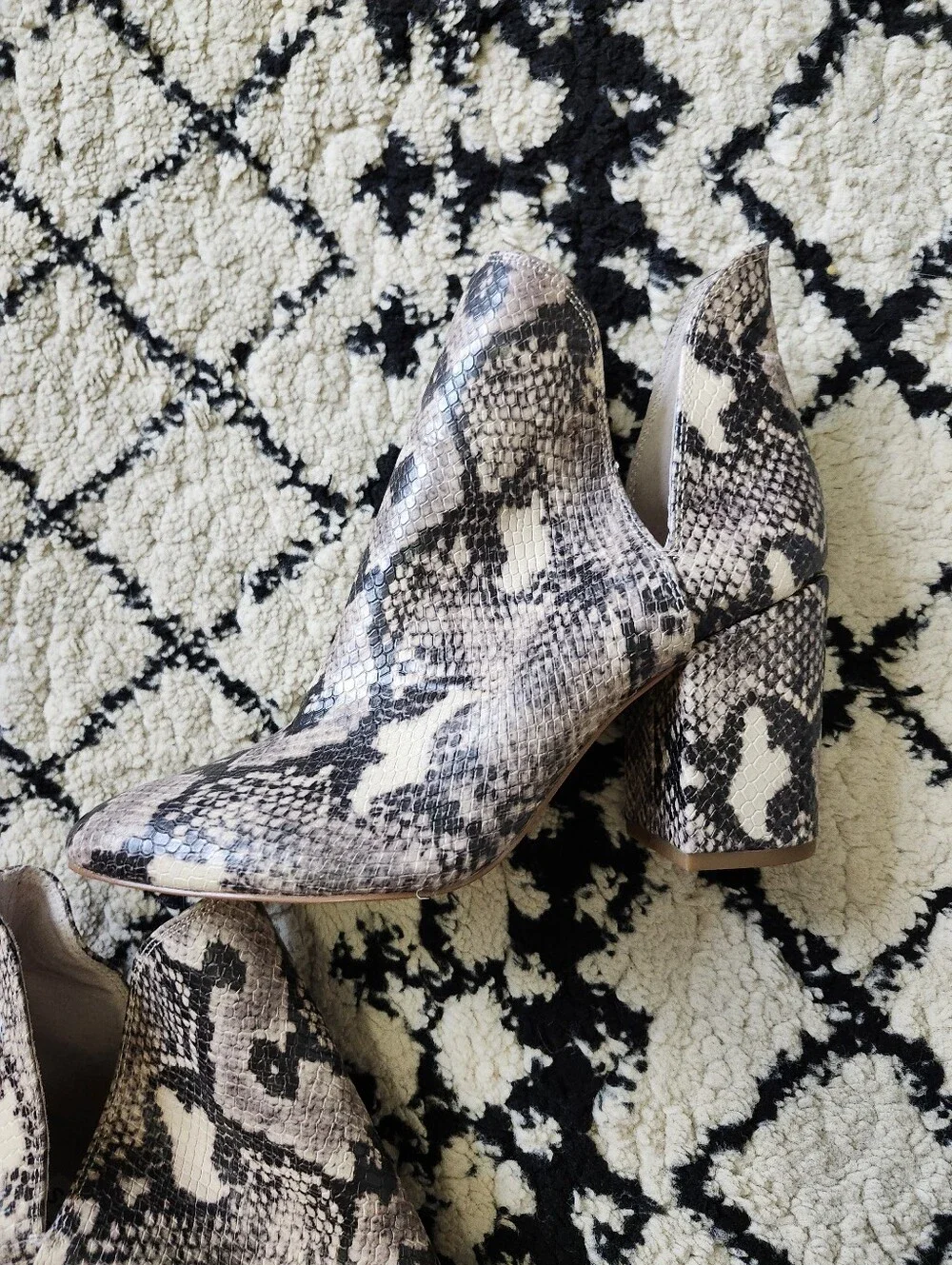 Steve Madden Snake-Print Block Heel Ankle Boots - Black, Cream, Tan 8 - Picture 5 of 9
